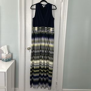 London Style Size 2X Blue Abstract Print Dress